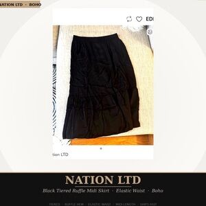 Nation LTD Black Tiered Ruffle Midi Skirt | Elastic Waist | Boho | California